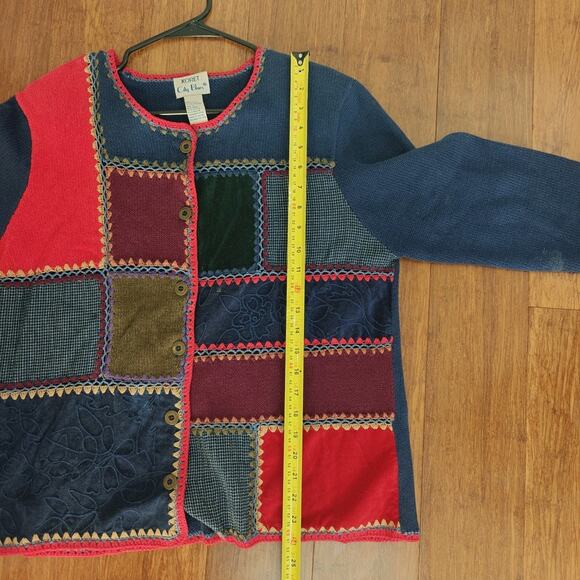 Koret City Blues Women Large Patchwork Crochet Cardigan Sweater Vintage - Picture 12 of 13